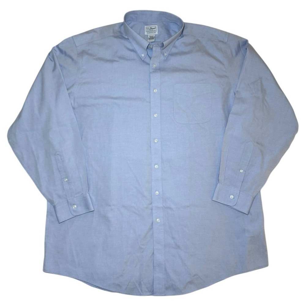 LL Bean Button Up Shirt Men's 18-36 Traditional Fit Long Sleeve Blue All Cotton